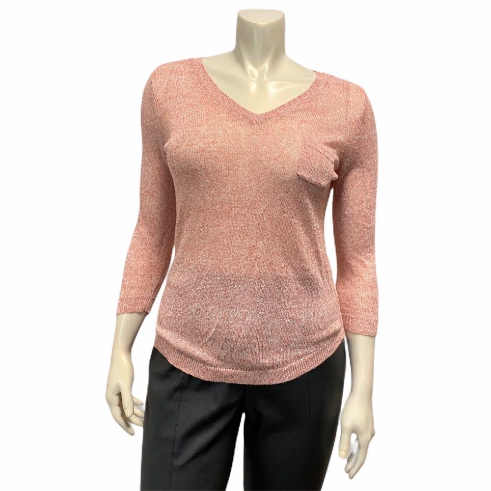 LOU & GREY V Neck See Through Pink 3/4 Sleeve Top